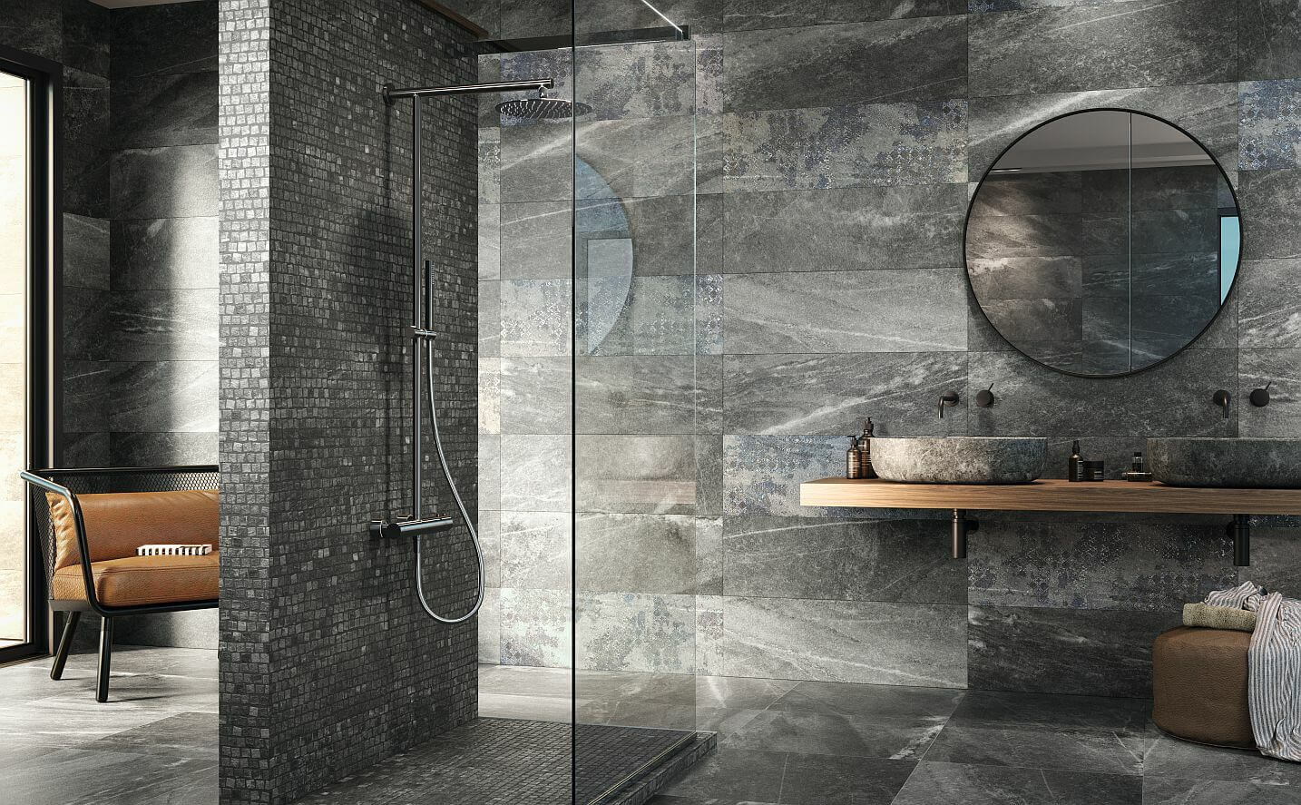 ванная комната дизайн плитка под бетон